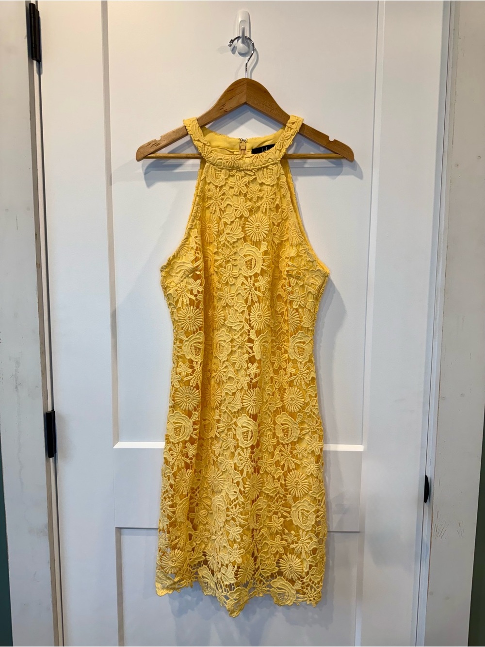 Lulu's Sunny Floral Lace Halter Mini Dress - Yellow